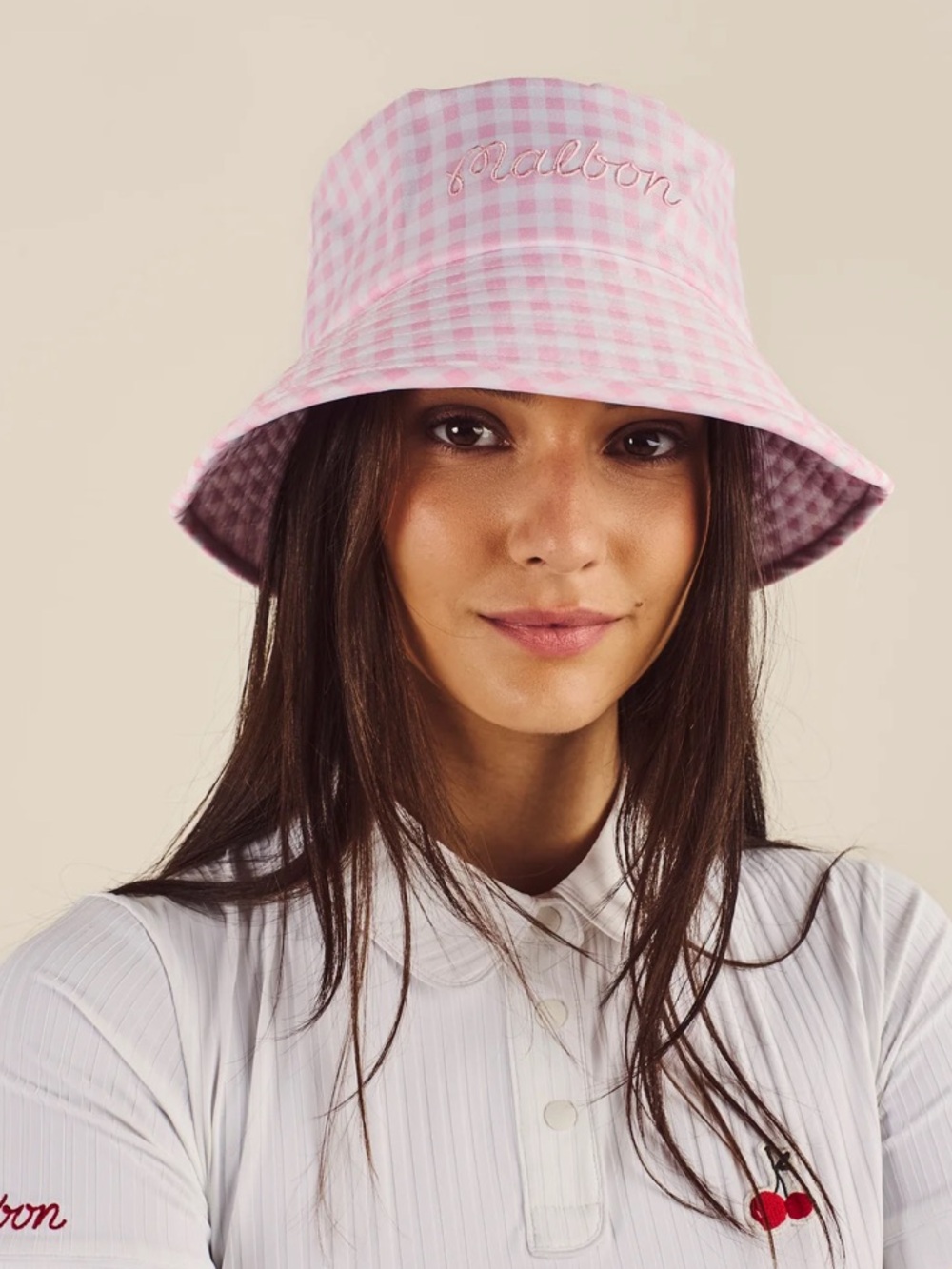 MALBON Pink Gingham HVN DENA BUCKET HAT S/M